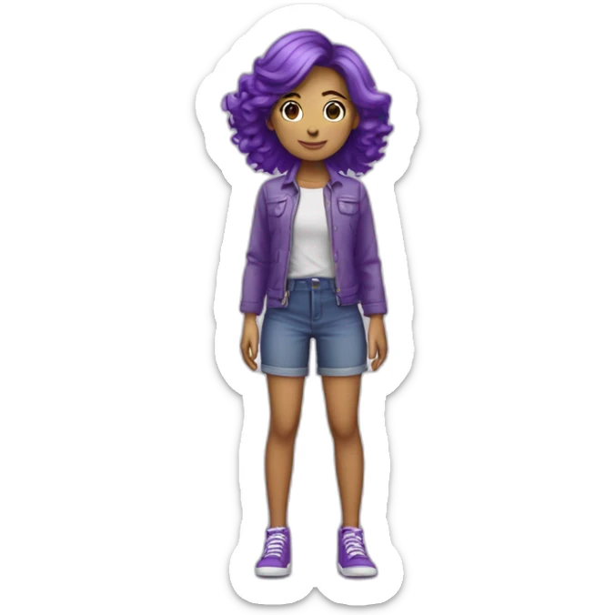 Fille au cheveux violets mi-long qui se tient debout droite en entier  sticker
