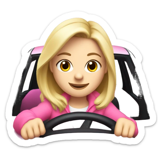 Cute blonde girl driving a Pink toyota Yaris  sticker