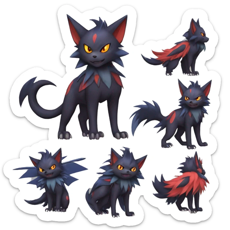  Kawaii Edgy Cool Beautiful Nargacuga-Noivern-Torracat-Litten-Zorua-Zoroark-Fakemon-fusion full body sticker
