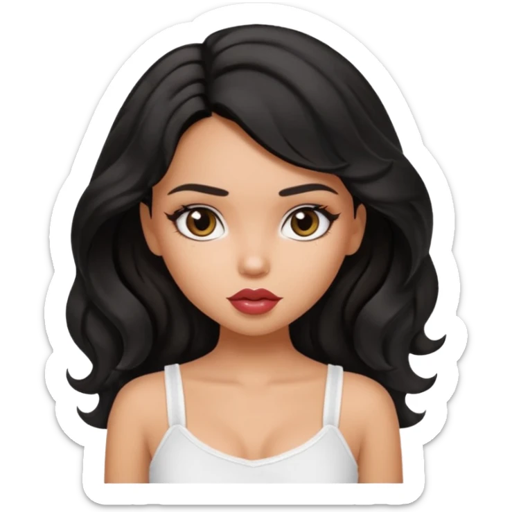 a pretty bratz tan girl with wavy black hair wearing a white cami top sticker