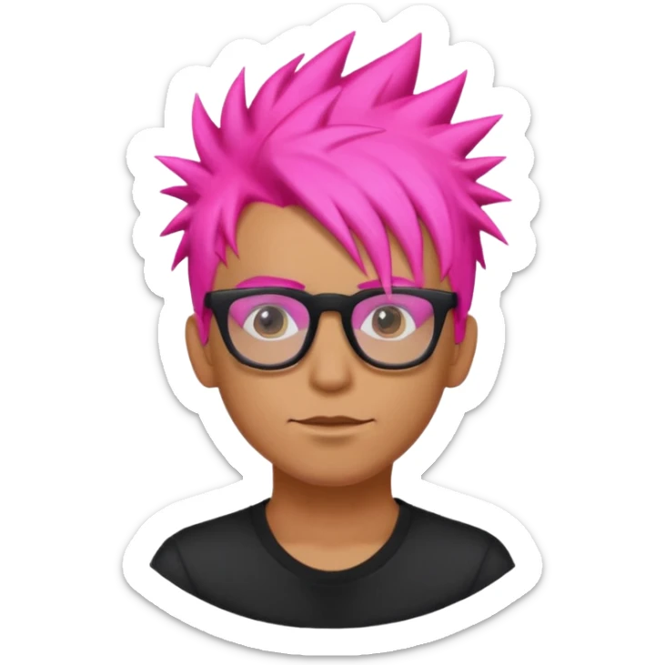 Man with neon pink spiky hair and glasses, half body sticker