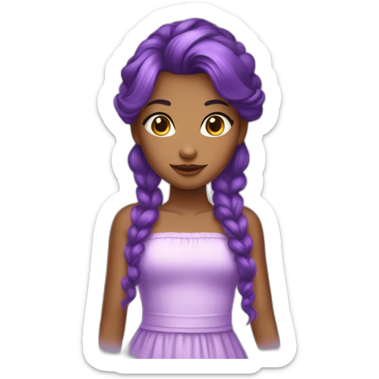 girl with striking purple hair. The girl's hair is styled in a hime cut. She has a medium brown skin sticker