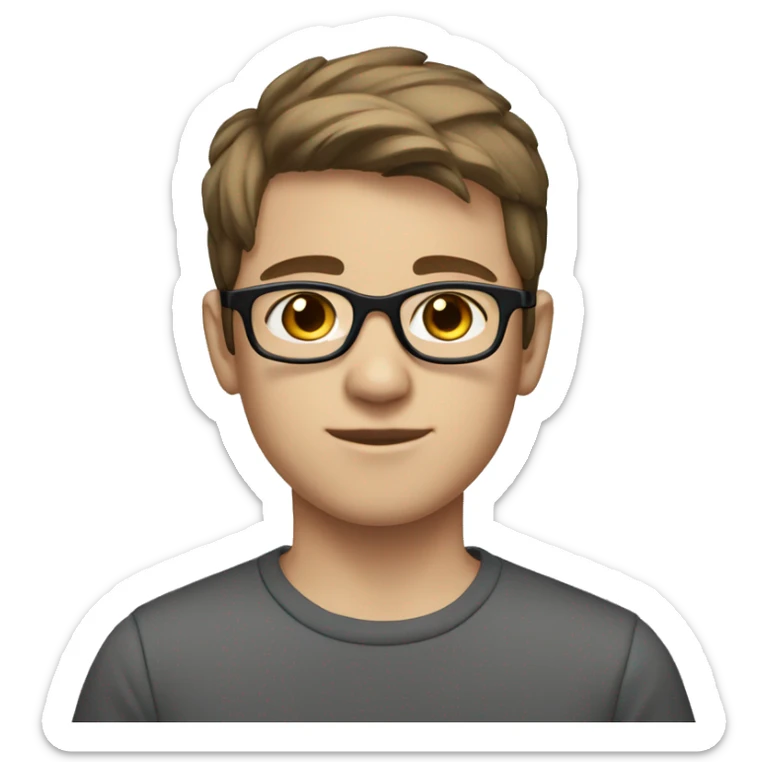 a teen boy with glasses. very short straight brown hair and brown eyes and white skin sticker