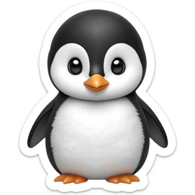 Cinematic Noble Baby Penguin Portrait Emoji, Poised with an air of innocent regality, featuring soft, downy feathers in crisp black and white and wide, soulful eyes, Simplified yet sharp and sophisticated features, highly detailed, glowing with a gentle, dignified polar glow, high shine, intelligent and charming, stylized with an air of cherubic majesty, focused and attentive, soft glowing outline, capturing the essence of a tiny arctic noble that feels as though it could waddle out of the screen with effortless authority! sticker