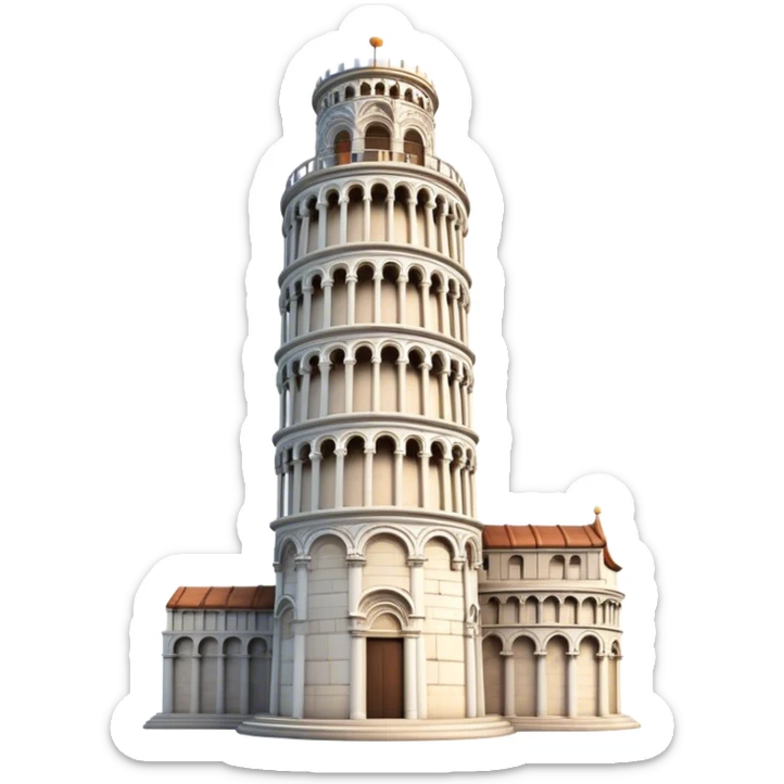 Cinematic Realistic Leaning Tower of Pisa Landmark Emoji, showcasing the iconic medieval tower with intricate stonework rendered with dynamic lighting and detailed textures. sticker
