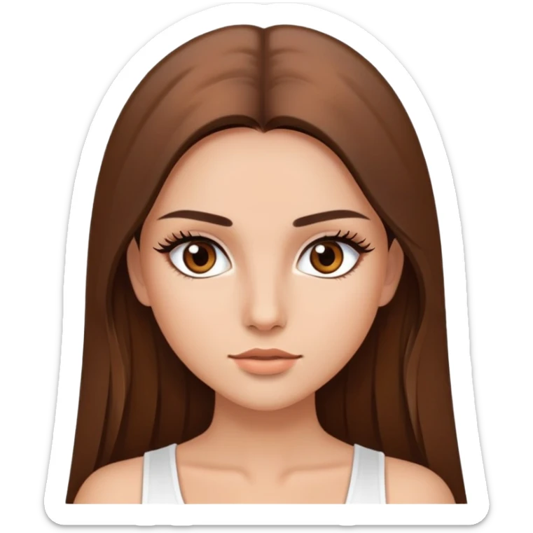 beautiful girl, long straight brown hair, brown eyes with lashes, wearing a white crop top, tan skin sticker