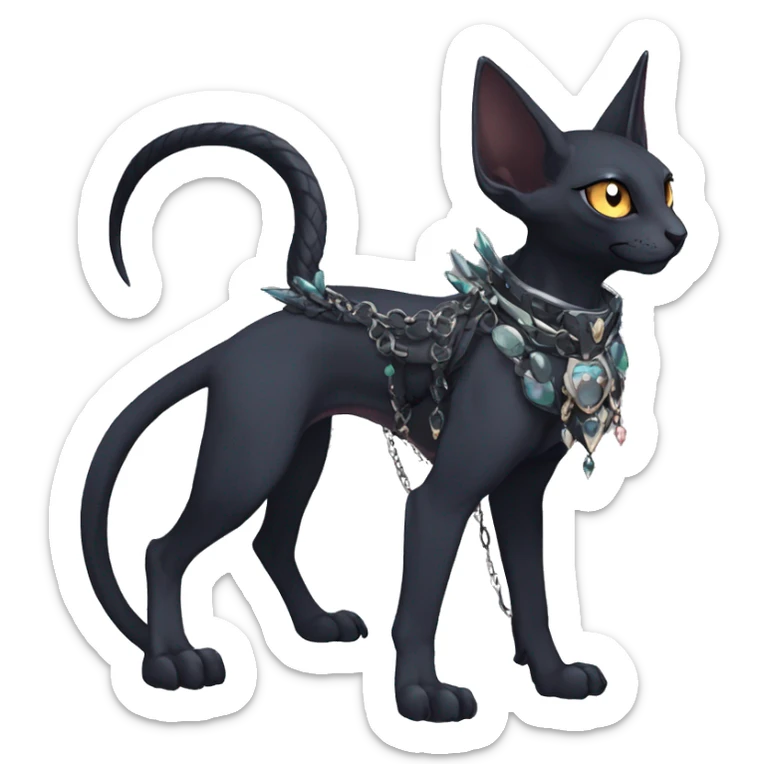 cool punk kawaii cartoon edgy distinguished pretty elegant beautiful fantasy black ethereal nargacuga-Noivern-sphynx-Quiana-Fakemon collar harness chains necklace full body sticker