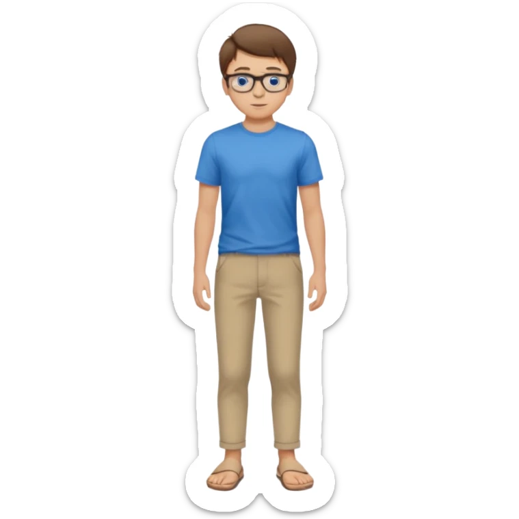 jeune homme l'air cool taille moyenne corpulence maigre cheveux chatain court yeux bleus lunettes photo de pieds en pantalon  sticker