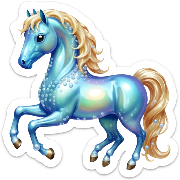 A magical horse made entirely of transparent bubbles and water, with a flowing mane of small bubbles sticker
