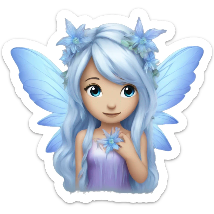 Beautiful, ice, blue flower, fairy, blue, silver, purple, long hair, big wings sticker