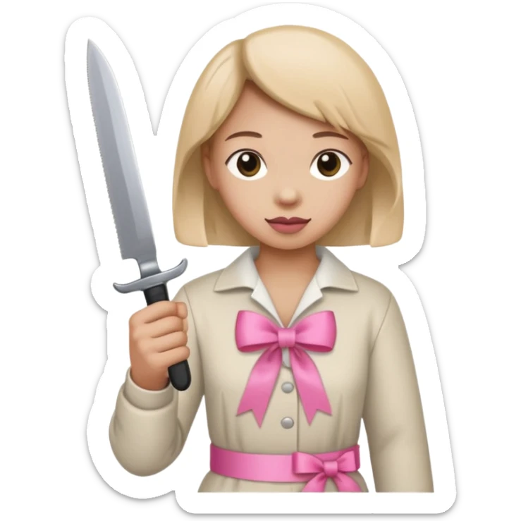 the handle of the knife is tied with a pink ribbon sticker