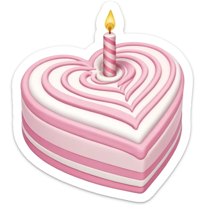 heart shaped birthday cake, pastel pink and white swirled, cute and cheerful sticker