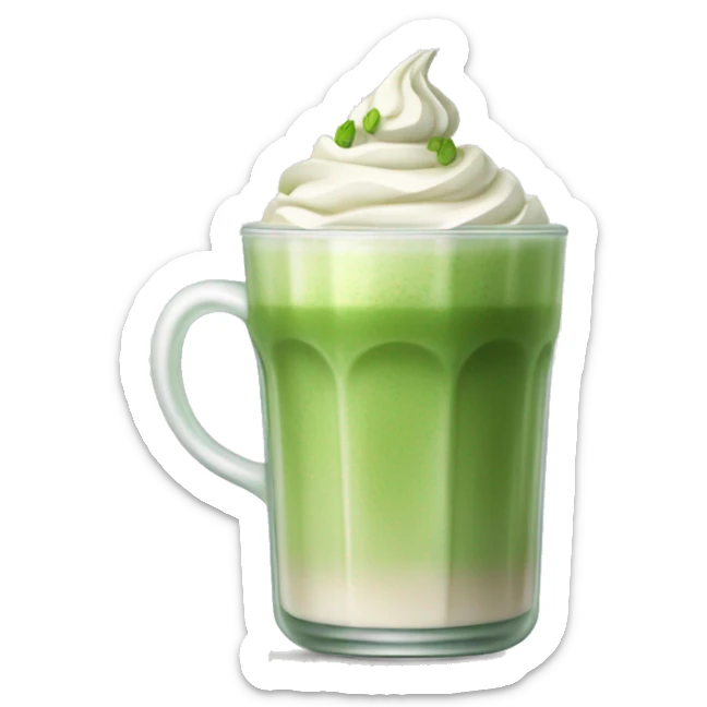 a glass of matcha latte with whipped cream and green tea on top
 sticker