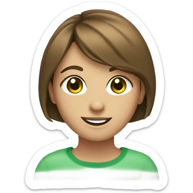 smiling girl with a short brown bob, freckles and green eyes  sticker