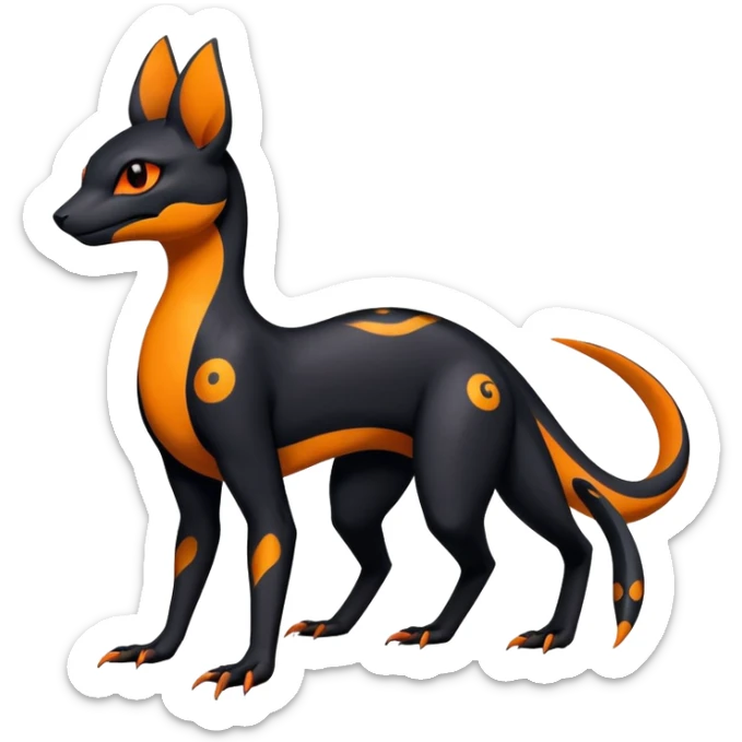 Colorful Exotic Black and Orange Salandit-Umbreon-Fakémon-hybrid-creature (full body)  sticker