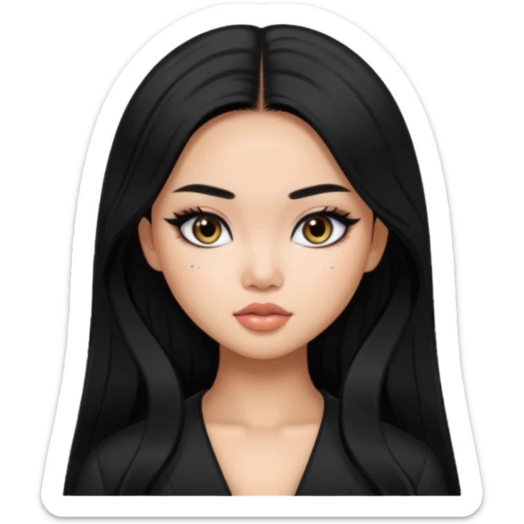 Vietnamese asian beauty, pretty bratz baddie, black eyeliner, black long hair sticker