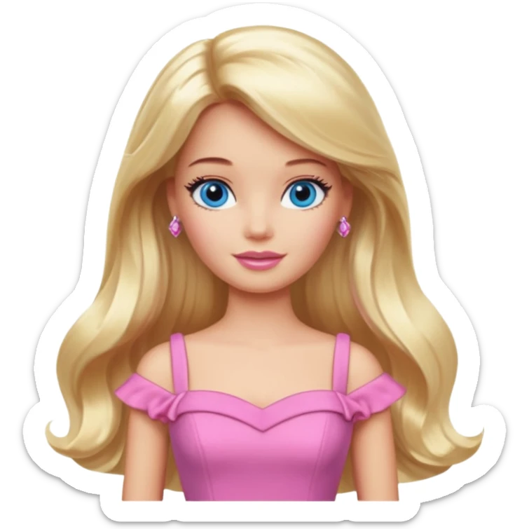 barbie, long blonde hair, pink dress, with blue eyes,different dress sticker