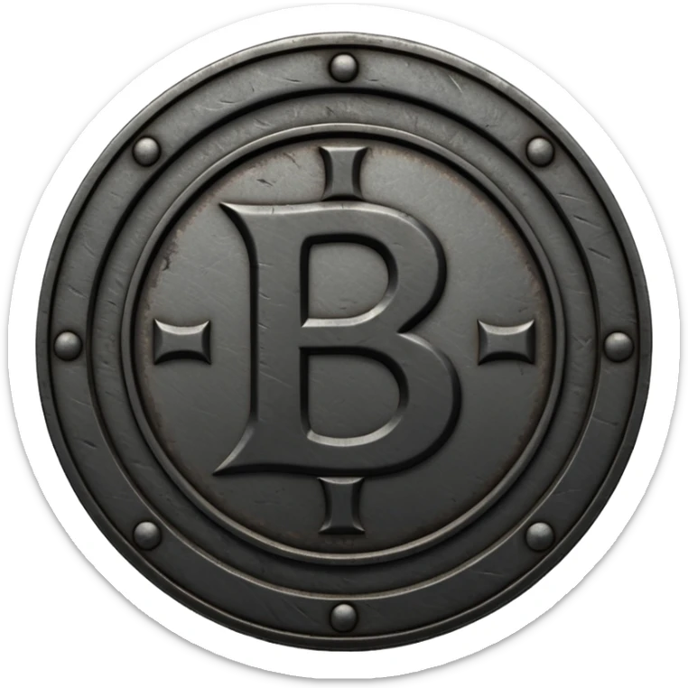 Minimal emoji, gothic metal coin made of black steel, engraved number 2 at the center, ancient industrial aesthetic, worn metal texture, no glow, no neon, flat emoji design, centered, transparent background sticker