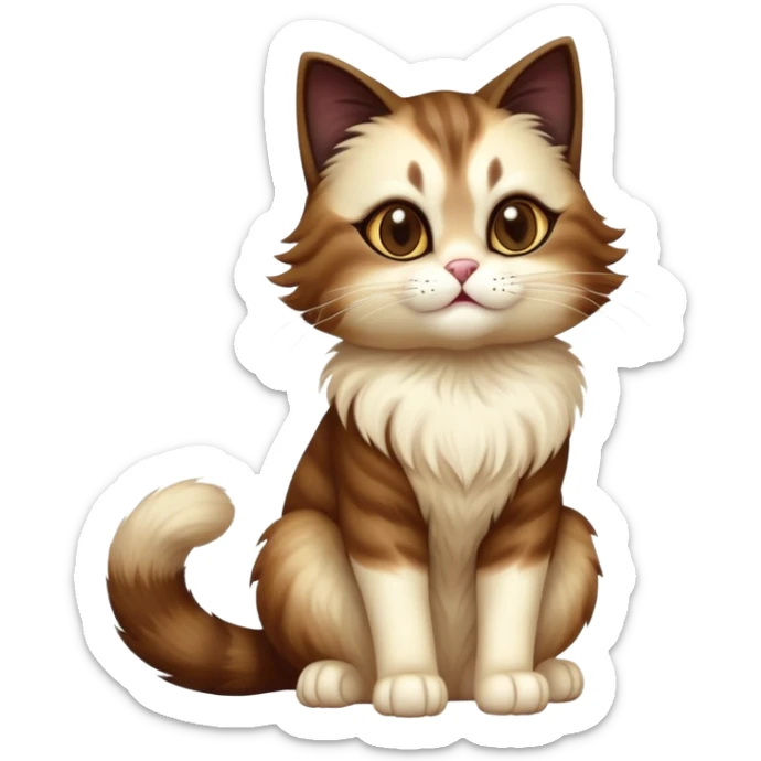 cinematic-[showshoe cat]-realistic-full-body-sitting-emoji,-tail-curled-playfully-around-its-paws,-head-tilted-dramatically,-fluffy-[brown mask]-fur,-simplified-yet-realistic-focused-features,-highly-detailed,-glowing-with-an-almost-sarcastic-glow sticker