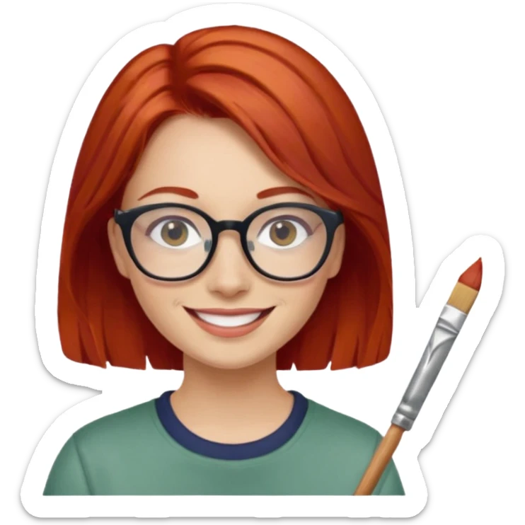 Painting Hold. Women painting smilling   Cheveux roux lunette sticker