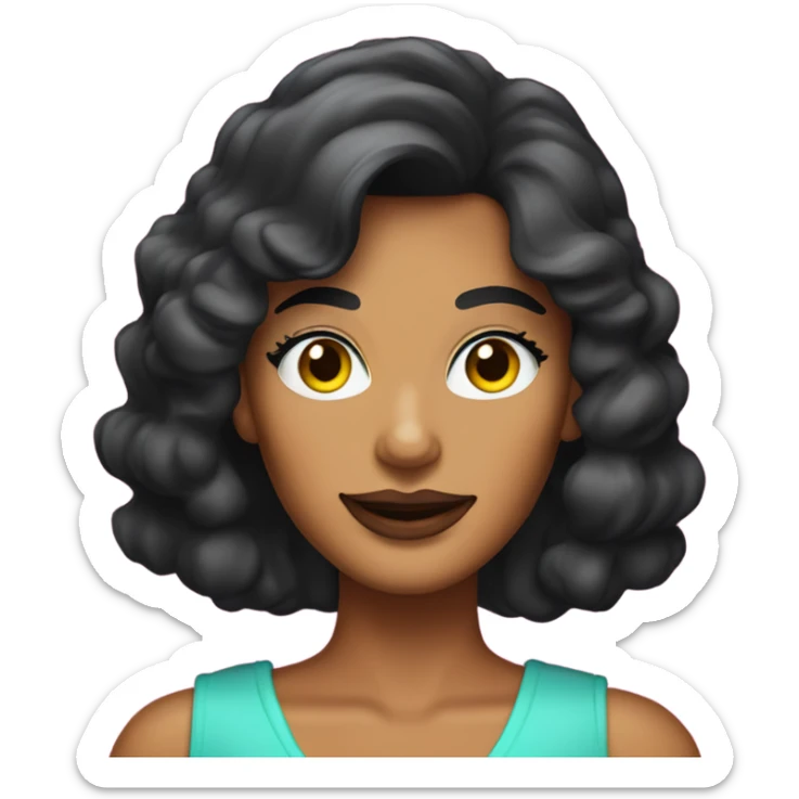 Tanned woman with black hair dressed in 1980s hair, makeup, and neon attire  sticker