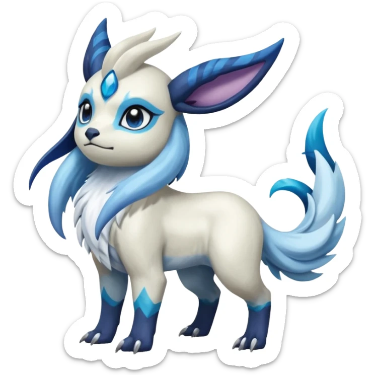 Scaly cute realistic painted Asian graceful Absol-Cobalion-Glaceon-Suicune-Amaura-fusion sticker