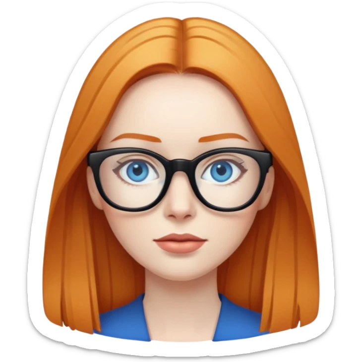 woman with pale skin, ginger straight hair, black glasses, blue eyes sticker