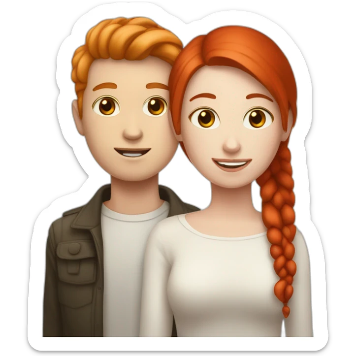 Couple. Non binary pale person with red hair love pale man with brown hair sticker