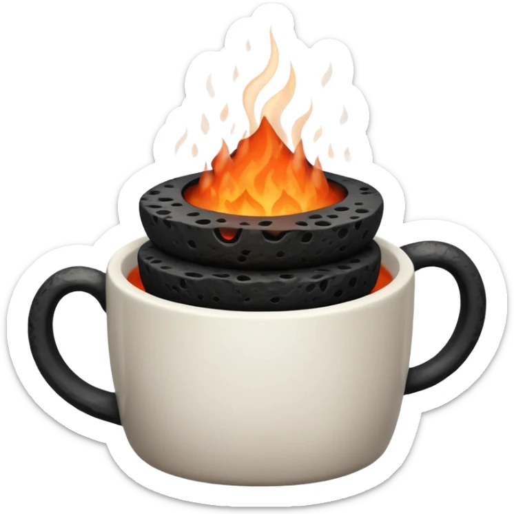 a cup with three stacked lava stones and a hint of steam for perfuming the ambient sticker