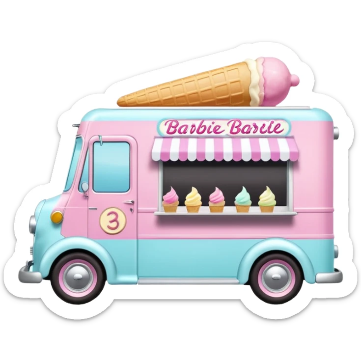 Barbie’s 1937 racing ice cream dream house food truck  sticker
