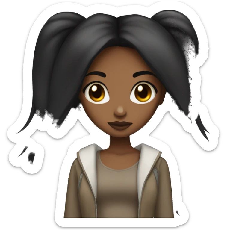 Brown skin black girl , long straight black hair , baddie sticker