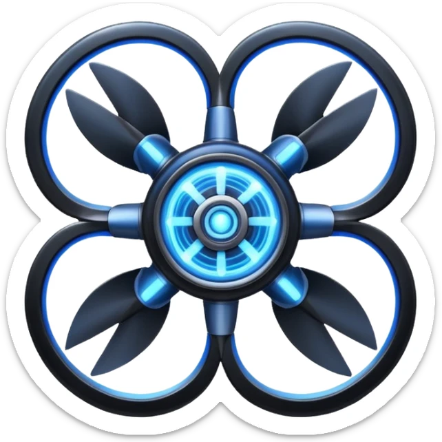 A Discord emoji of a black iron mechanical propeller or anchor with glowing blue energy lines. Steampunk-gothic fusion, high visibility, white background. sticker