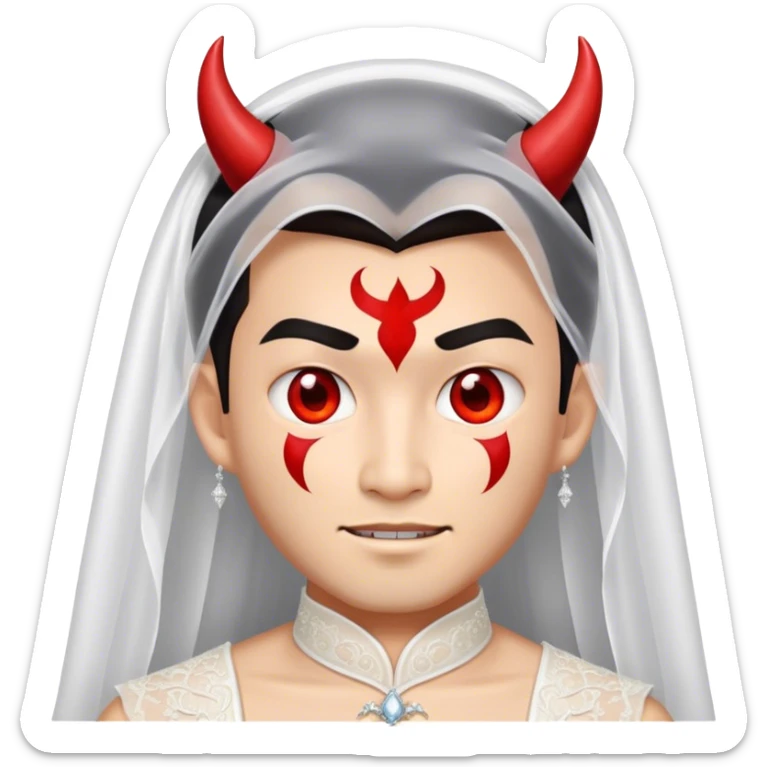 an asian male bride with the face of devil in wedding dress sticker