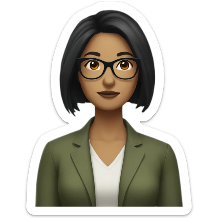 Woman with black hair and strokes of white in hair and turtle glasses sticker