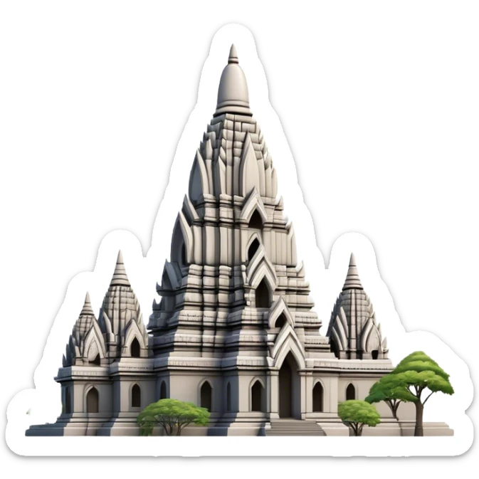 Cinematic Realistic Prambanan Temple Landmark Emoji, depicted as an ornate Hindu temple complex rendered with lifelike detail and dramatic, historical lighting. sticker
