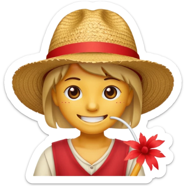 Fait moi cette emoji 🏴‍☠️ et rajoute sur la tête un chapeau de paille avec un fil rouge  sticker