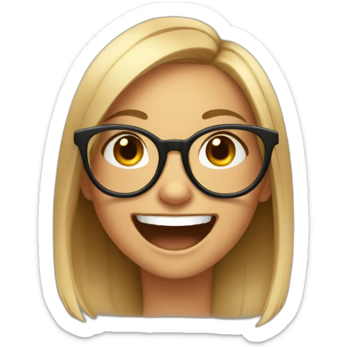 A girl with hair wearing glasses and her eyes are big and laughing  sticker