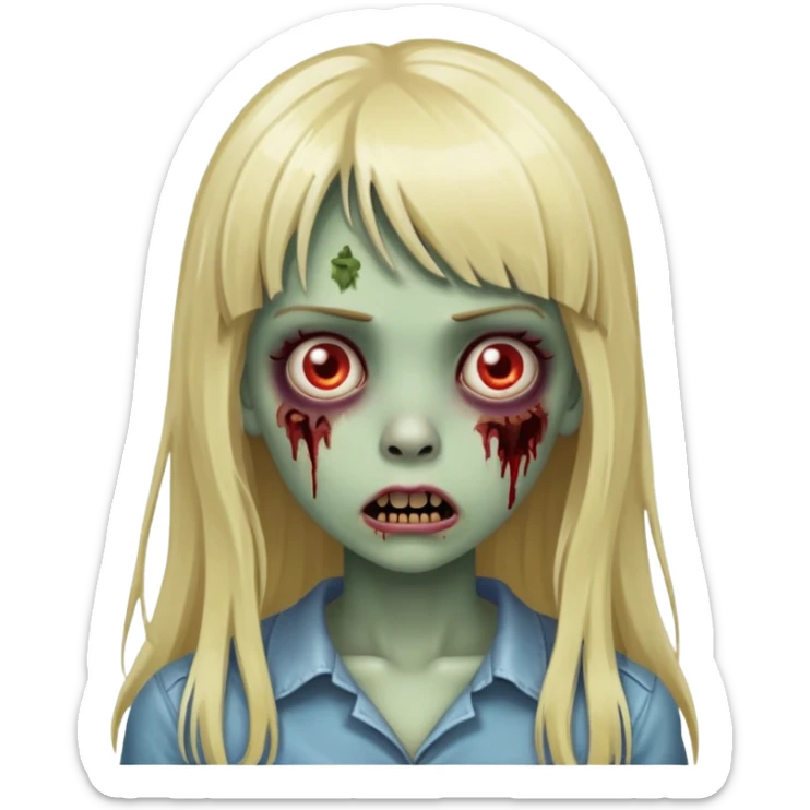Blonde zombie girl emoji with bangs, long Hair  sticker