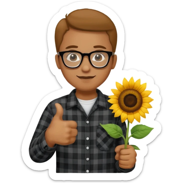 Make my biology teacher shes light brown, wears glasses, fat, all black flannel and sunflower shirt under and make her give 1 thumbs up sticker