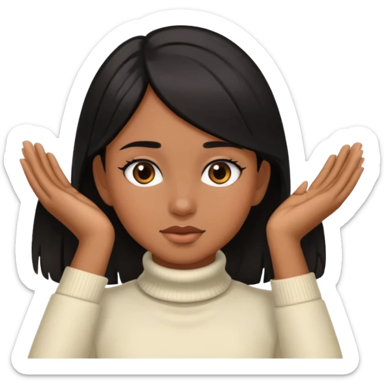 Girl with black hair and brown skin with hands over neck sticker