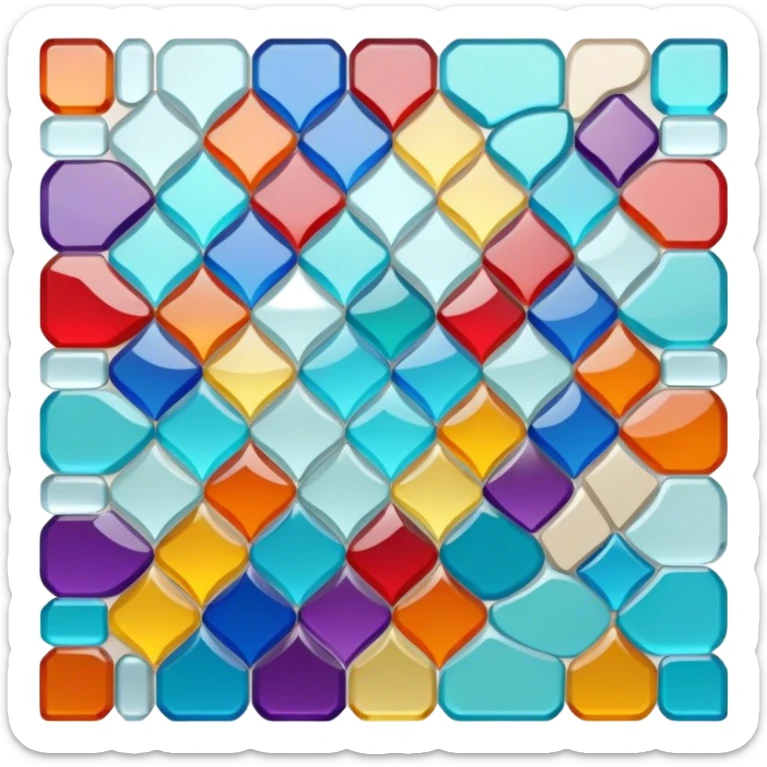 Mosaic icon, colorful stone or glass tiles, intricate patterns, tessellated design, minimalistic style, clean lines, transparent background. sticker