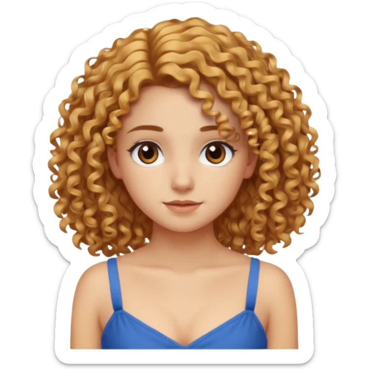 girl with curly golden hair, brown eyes, blue camisole dress sticker