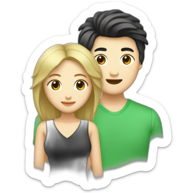 Un couple mignon composé d’un homme aux cheveux noir asiatique et d’une femme au cheuveux blond et au yeux vert sticker