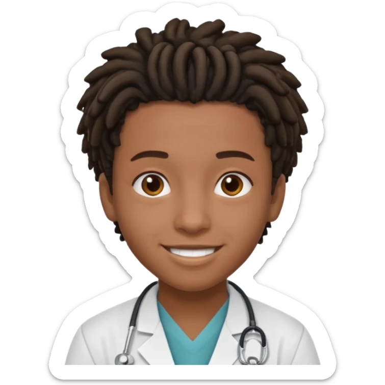 make me a black doctor with short dreads, he is a teen, no face hair, make him happy sticker