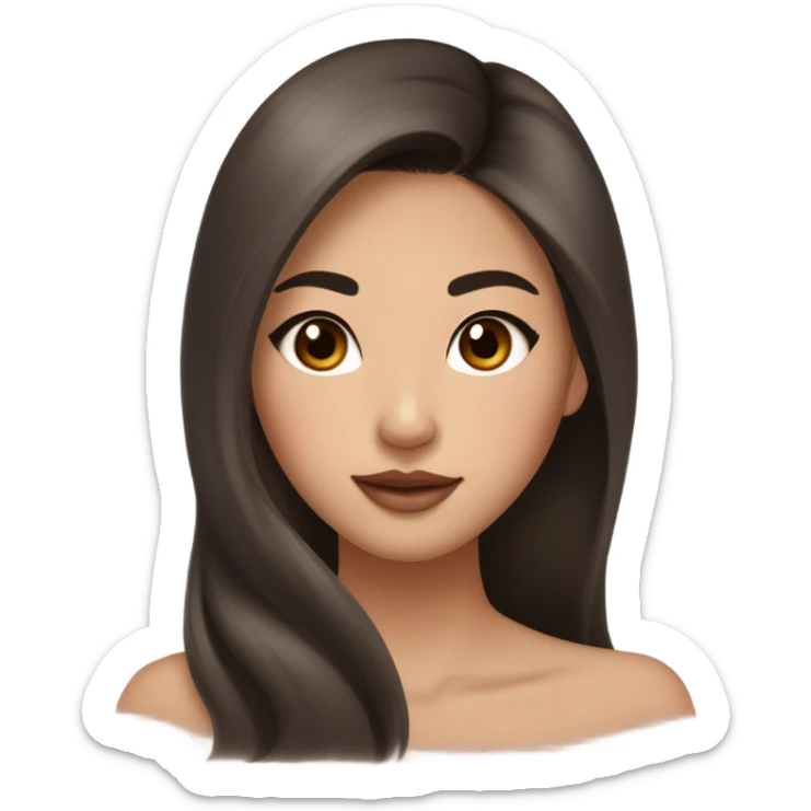 beautiful wasian girl with smokey eyeliner + blush + long blowout brown hair + brown doe eyes + huge lips sticker