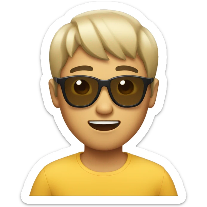 A asian guy wearing sun-glass, having brown bowl cut hair, singing someting sticker