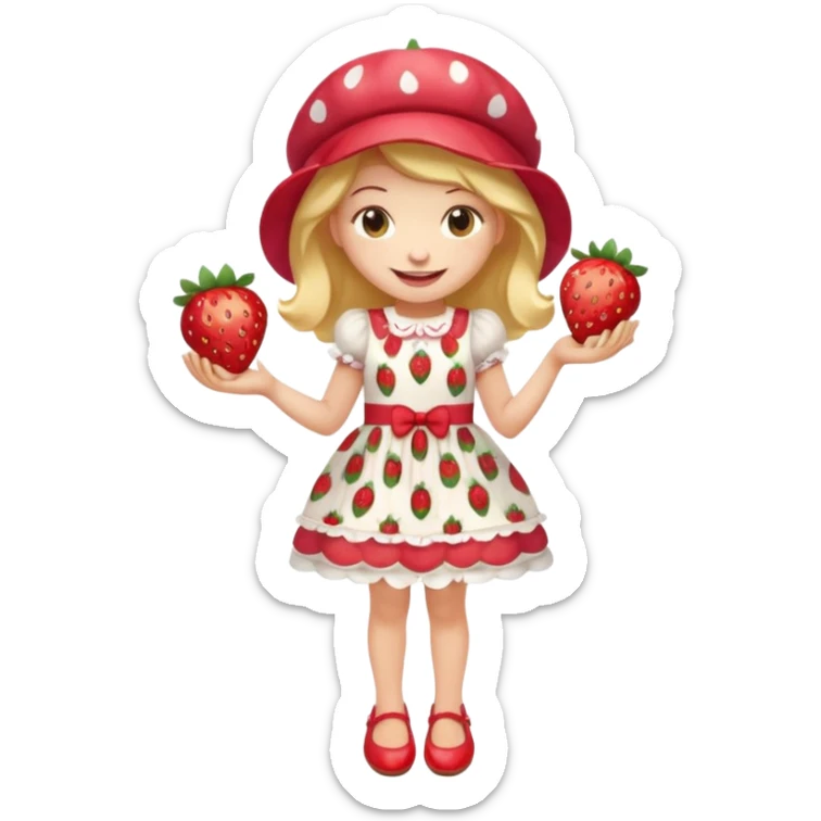 pretty and cute realistic modern day strawberry shortcake full body with red shoes emoji sticker