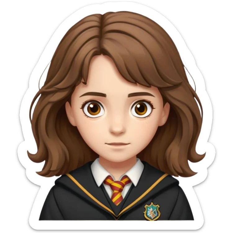 Hermione Granger portrait with bushy brown hair and Hogwarts uniform sticker