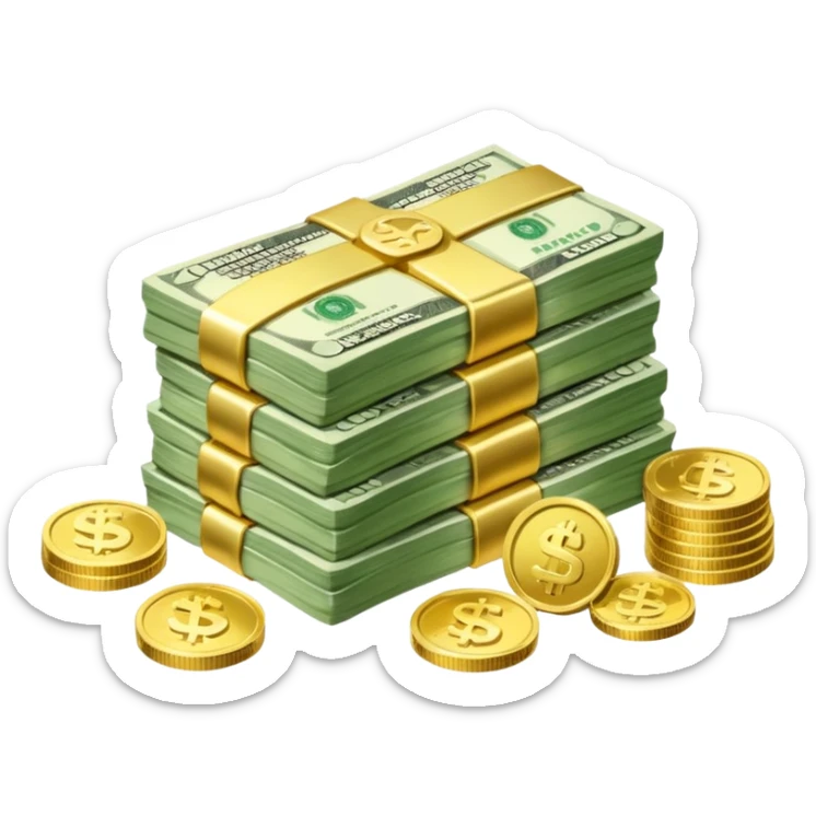 a lot of money and a small amount of money sticker