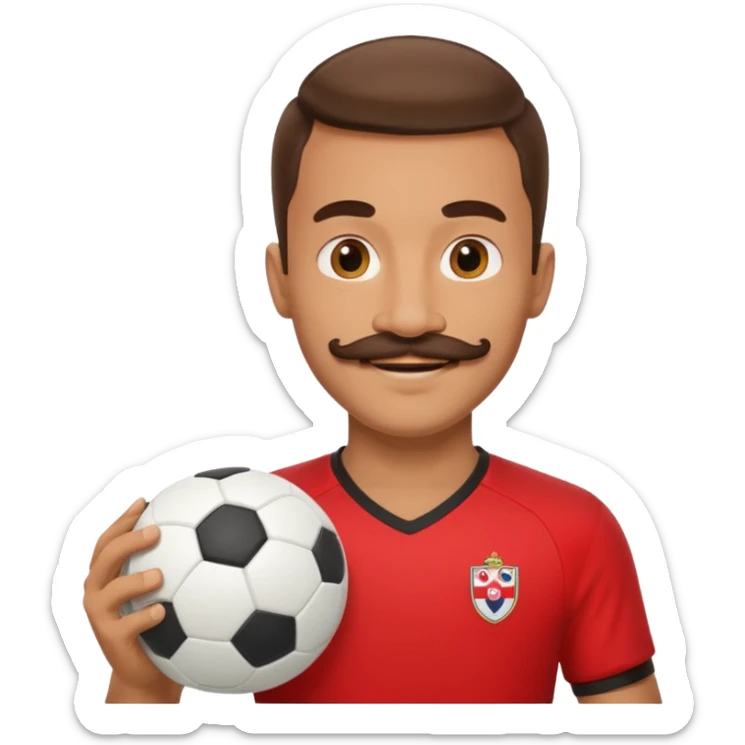 man soccer player red jersey with mustache holding soccer ball sticker